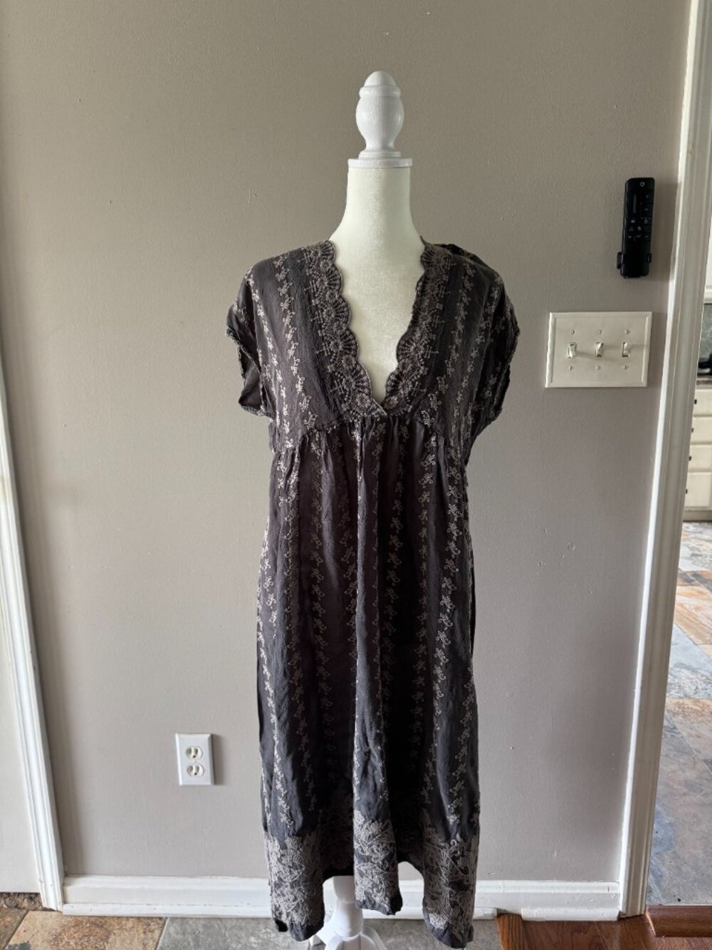 Johnny Was Embroidered Medium Gray Midi Dress